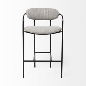 27" Gray And Black Upholstered And Metal Counter Height Bar Chair