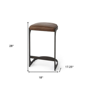 29" Black Leather and Metal Backless Bar Chair