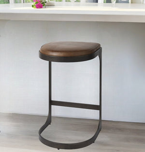 29" Black Leather and Metal Backless Bar Chair