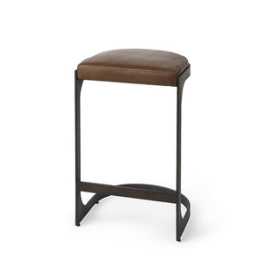 29" Black Leather and Metal Backless Bar Chair