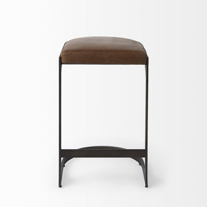 29" Black Leather and Metal Backless Bar Chair