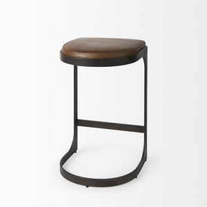 29" Black Leather and Metal Backless Bar Chair