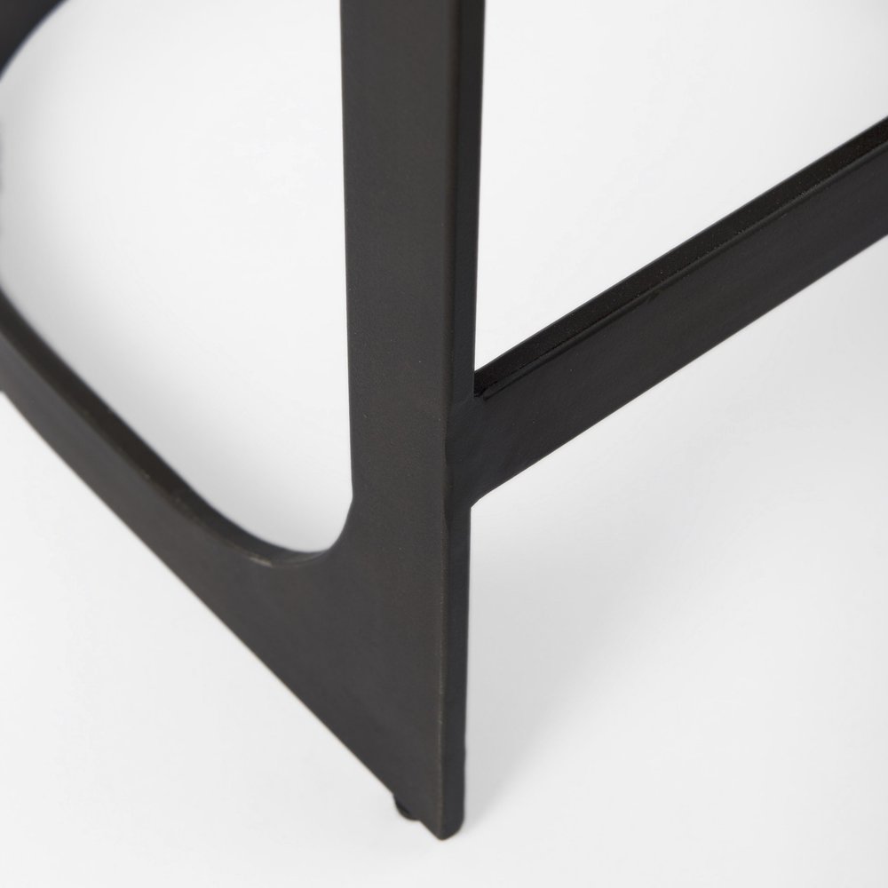 29" Black Leather and Metal Backless Bar Chair