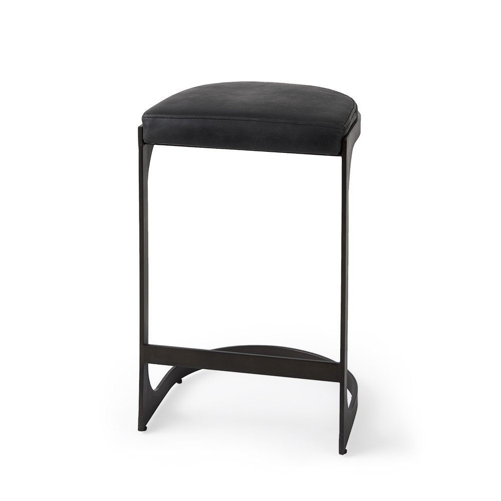 29" Black Faux Leather and Metal Backless Bar Chair
