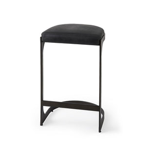 29" Black Faux Leather and Metal Backless Bar Chair