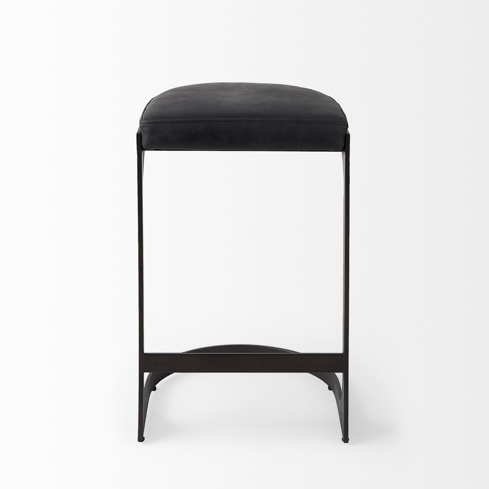 29" Black Faux Leather and Metal Backless Bar Chair