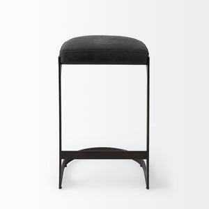 29" Black Faux Leather and Metal Backless Bar Chair