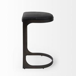 29" Black Faux Leather and Metal Backless Bar Chair