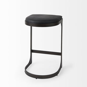 29" Black Faux Leather and Metal Backless Bar Chair