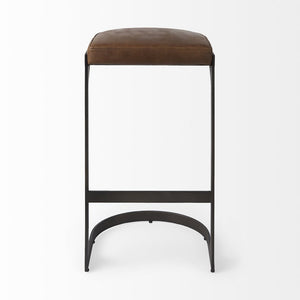35" Black Leather and Metal Backless Bar Chair