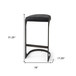 35" Black Leather and Metal Backless Bar Chair