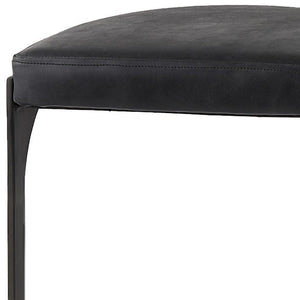 35" Black Leather and Metal Backless Bar Chair