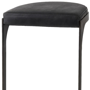 35" Black Leather and Metal Backless Bar Chair