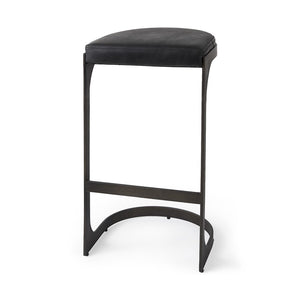 35" Black Leather and Metal Backless Bar Chair