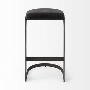 35" Black Leather and Metal Backless Bar Chair