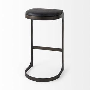 35" Black Leather and Metal Backless Bar Chair