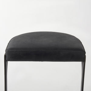 35" Black Leather and Metal Backless Bar Chair
