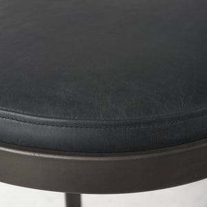 35" Black Leather and Metal Backless Bar Chair