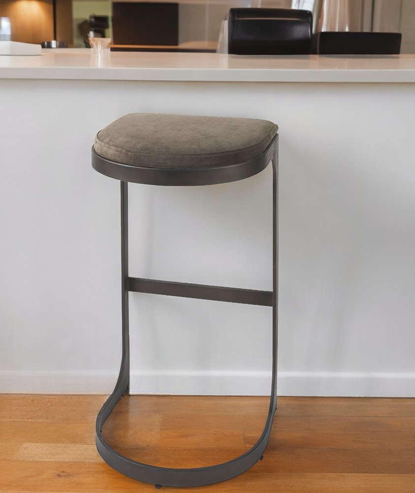 29" Black Leather and Metal Backless Bar Chair
