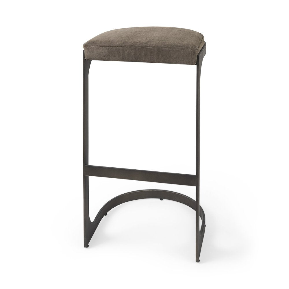 29" Black Leather and Metal Backless Bar Chair