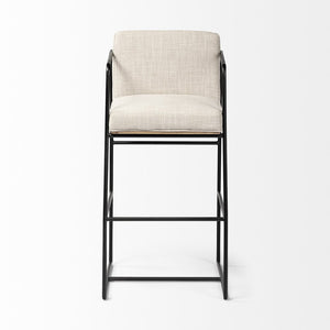 29" Beige and Black Fabric and Metal Counter Height Bar Chair