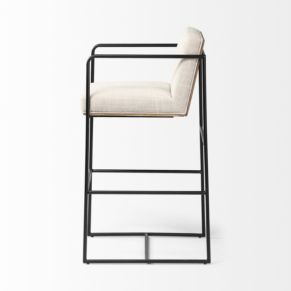 29" Beige and Black Fabric and Metal Counter Height Bar Chair