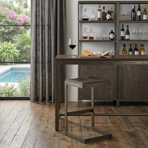 30" Wood Brown And Gray Solid Wood And Metal Backless Bar Height Bar Chair