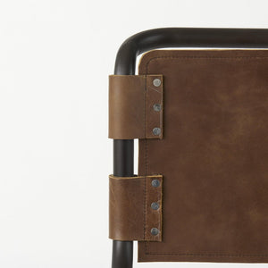 35" Brown And Black Leather And Metal Bar Height Bar Chair