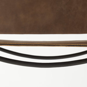 35" Brown and Black Leather and Metal Bar Chair