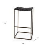 35" Brown and Black Leather and Iron Backless Counter Height Bar Chair