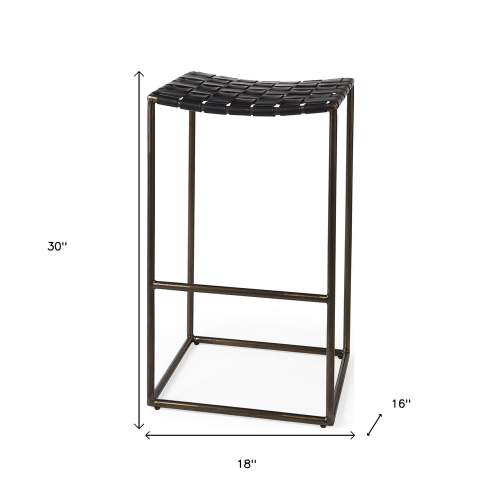 35" Brown and Black Leather and Iron Backless Counter Height Bar Chair