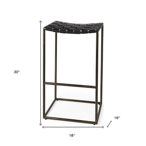 35" Brown and Black Leather and Iron Backless Counter Height Bar Chair