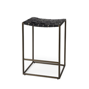 29" Black And Bronze Leather And Metal Backless Counter Height Bar Chair