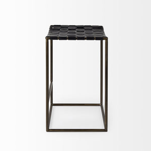 29" Black And Bronze Leather And Metal Backless Counter Height Bar Chair