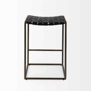 29" Black And Bronze Leather And Metal Backless Counter Height Bar Chair