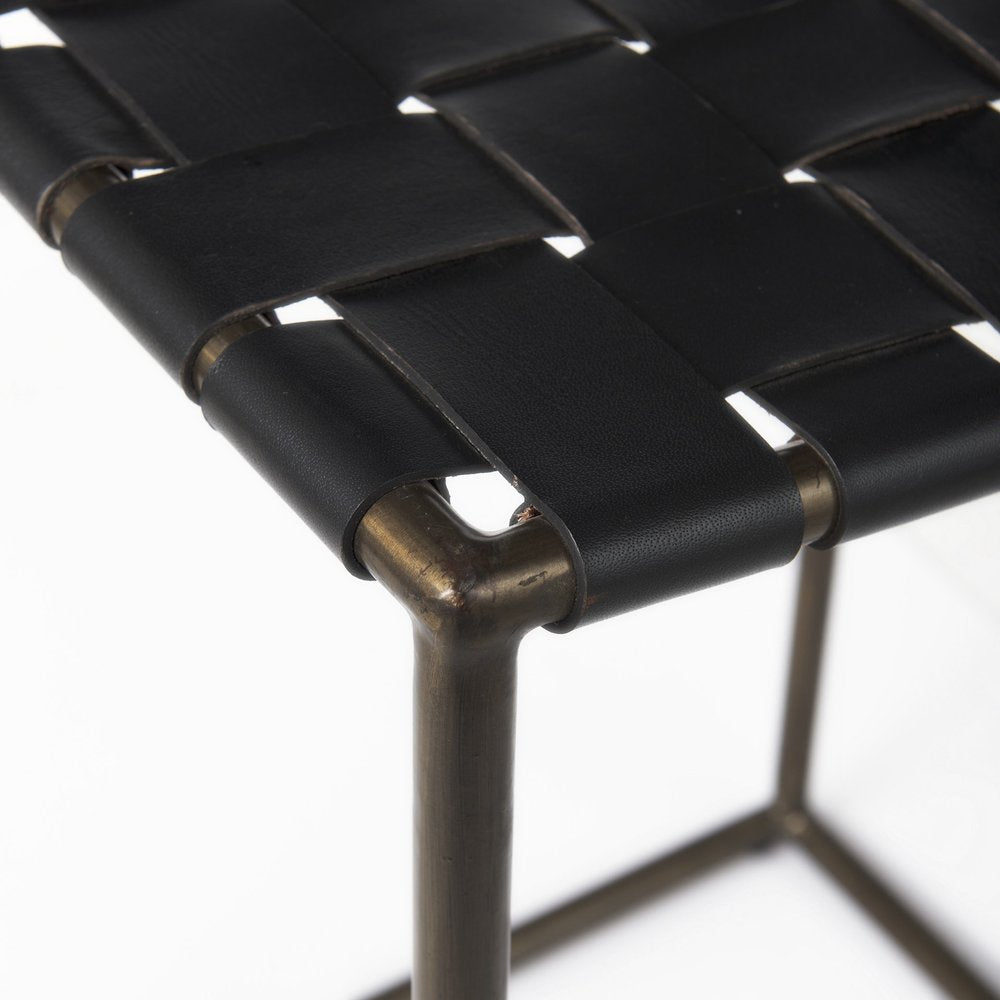 29" Black And Bronze Leather And Metal Backless Counter Height Bar Chair