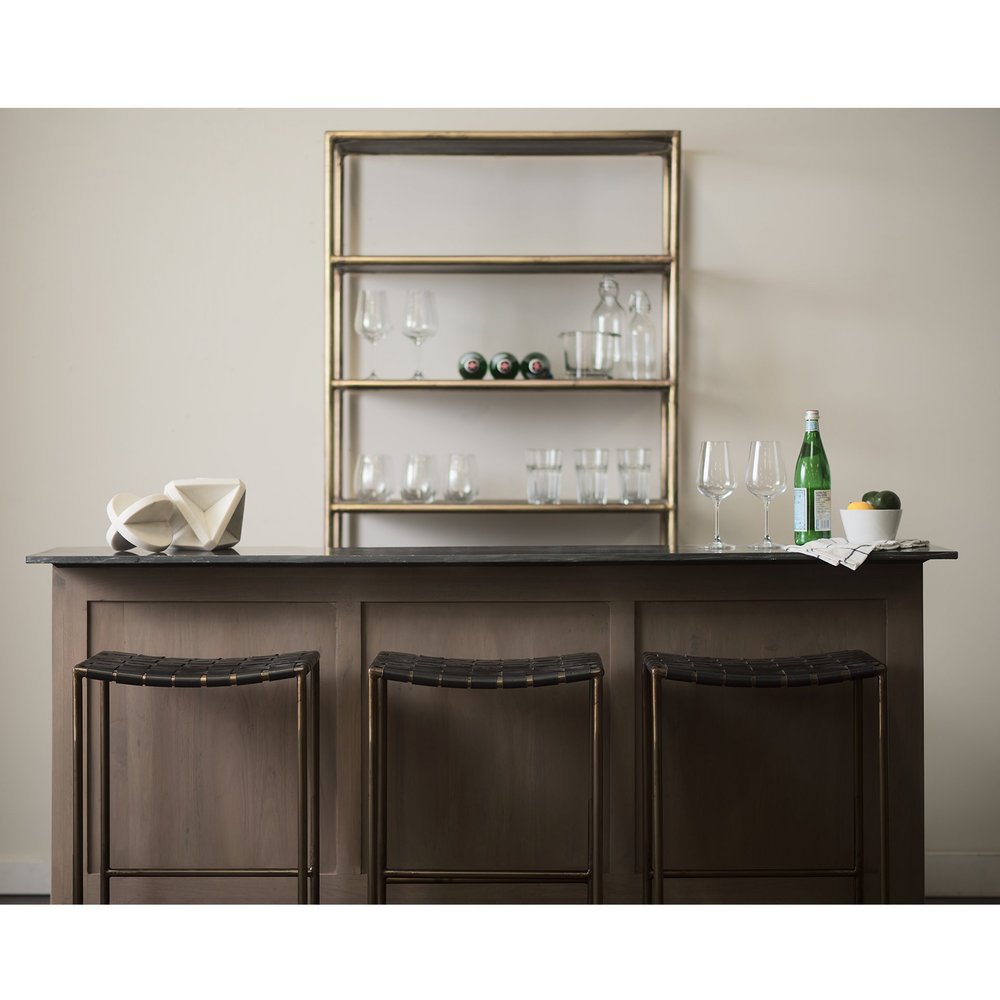 29" Bronze Leather and Metal Backless Bar Chair