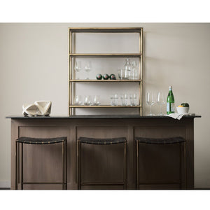 29" Bronze Leather and Metal Backless Bar Chair