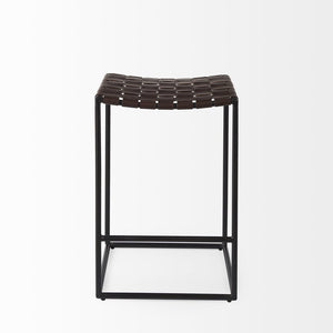 26" Brown And Black Leather And Iron Backless Counter Height Bar Chair