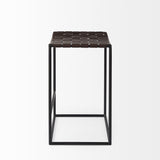 26" Brown And Black Leather And Iron Backless Counter Height Bar Chair