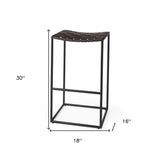 30" Brown And Black Leather And Iron Backless Bar Height Bar Chair