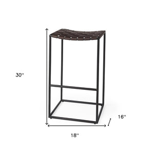 30" Brown And Black Leather And Iron Backless Bar Height Bar Chair