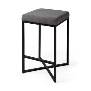 26" Gray And Black Fabric And Metal Backless Counter Height Bar Chair