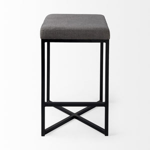 26" Gray And Black Fabric And Metal Backless Counter Height Bar Chair