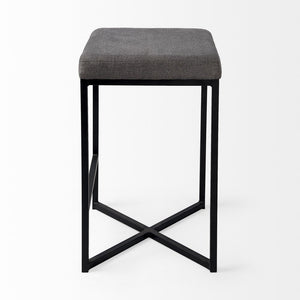 26" Gray And Black Fabric And Metal Backless Counter Height Bar Chair
