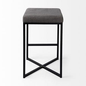 26" Gray And Black Fabric And Metal Backless Counter Height Bar Chair