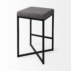 26" Gray And Black Fabric And Metal Backless Counter Height Bar Chair