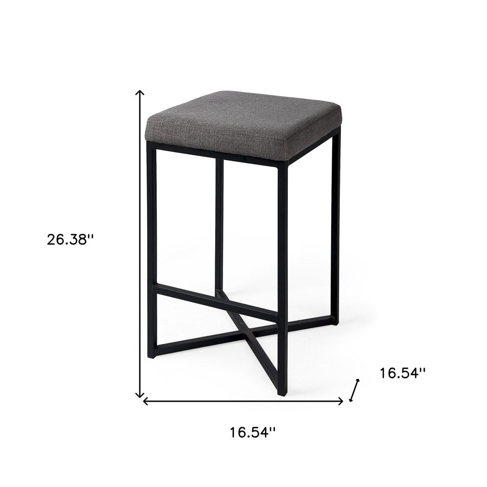 26" Gray And Black Fabric And Metal Backless Counter Height Bar Chair