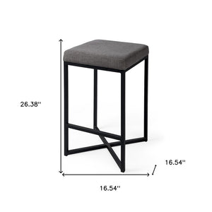 26" Gray And Black Fabric And Metal Backless Counter Height Bar Chair