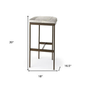 35" Gold Leather and Metal Backless Bar Chair